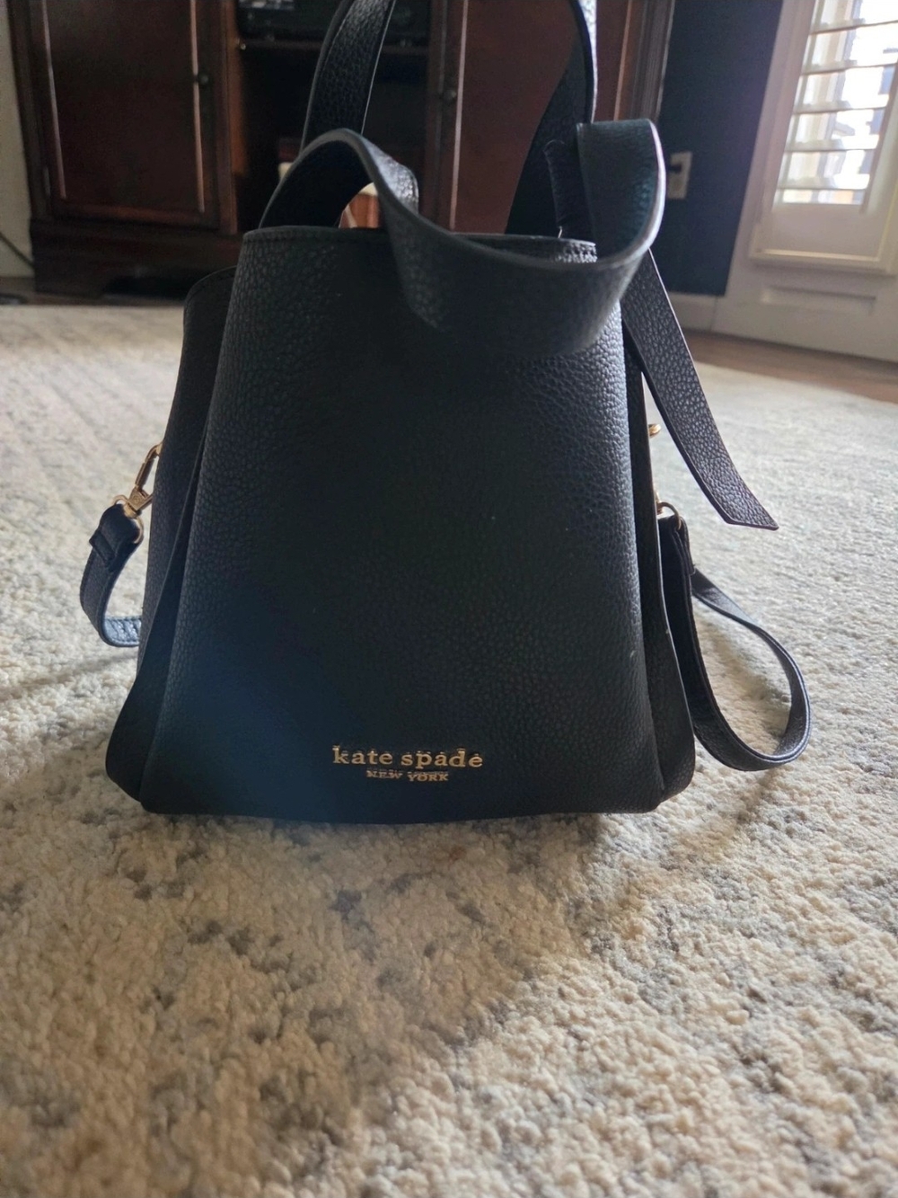 kate spade Black Pebbled Leather Mini Bucket Backpack